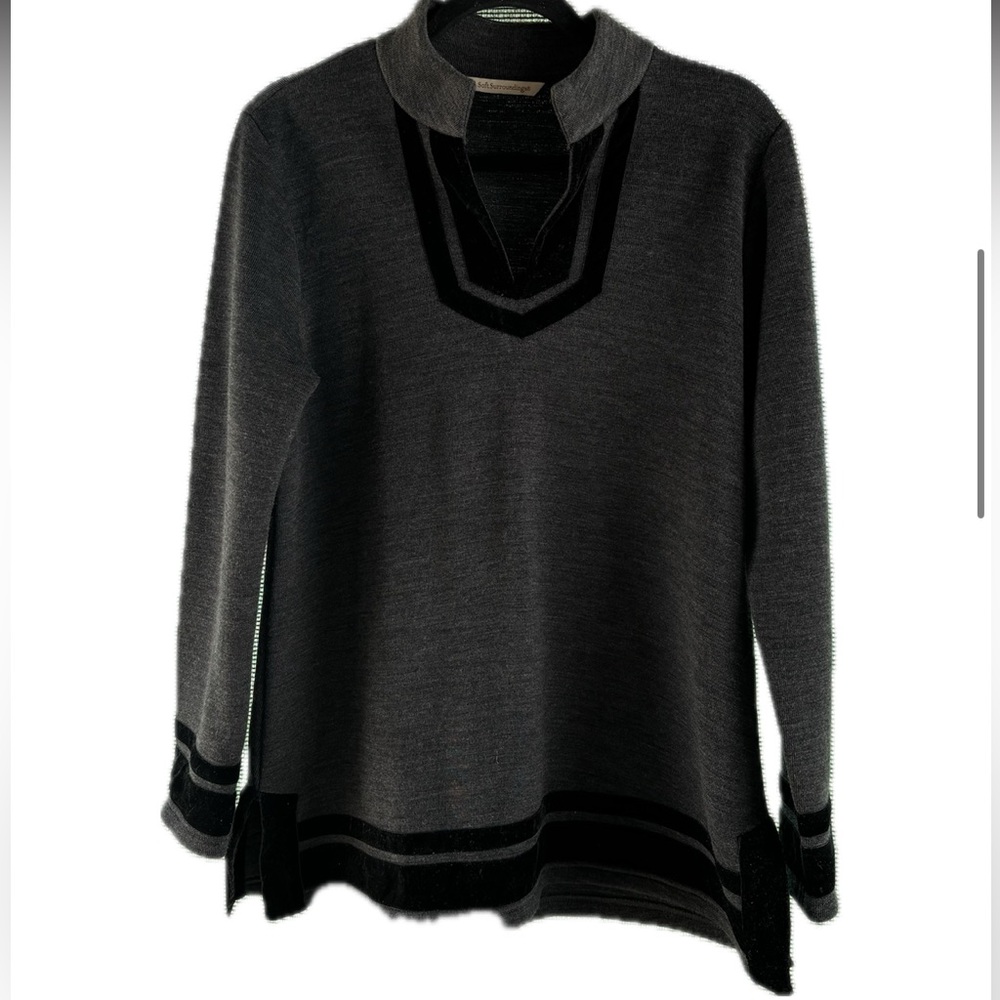Soft Surroundings Gray Velvet Trim Tunic Sweater